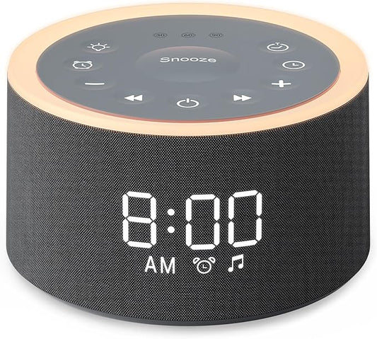 Dreamegg D1+ Sound Machine & Alarm Clock - Sound Machine for Sleep, White Noise Machine with 29 Soothing Sounds, Night Light, 0-100% Dimmable, White Noise Alarm Clock for Bedrooms Adults Baby, Black