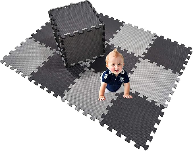 XMTMMD Soft Non-Toxic Foam Baby Play Mat | Toddler Playmat | EVA Foam Interlocking Tiles for Gym, Nursery, Playroom | 18 Squares Foam Floor Mats for Kids & Babies | Colorful Jigsaw Puzzle Play Mat