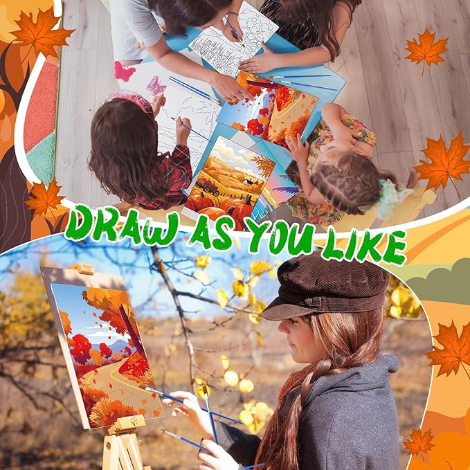 Blosssound 10 Set Pre Printed Canvas Pre Drawn Canvas Painting with Easel Kits 5" x 7" Outline Painting Panels for Beginners, DIY Craft Project, Party Favor, Home Decors(Four Seasons)