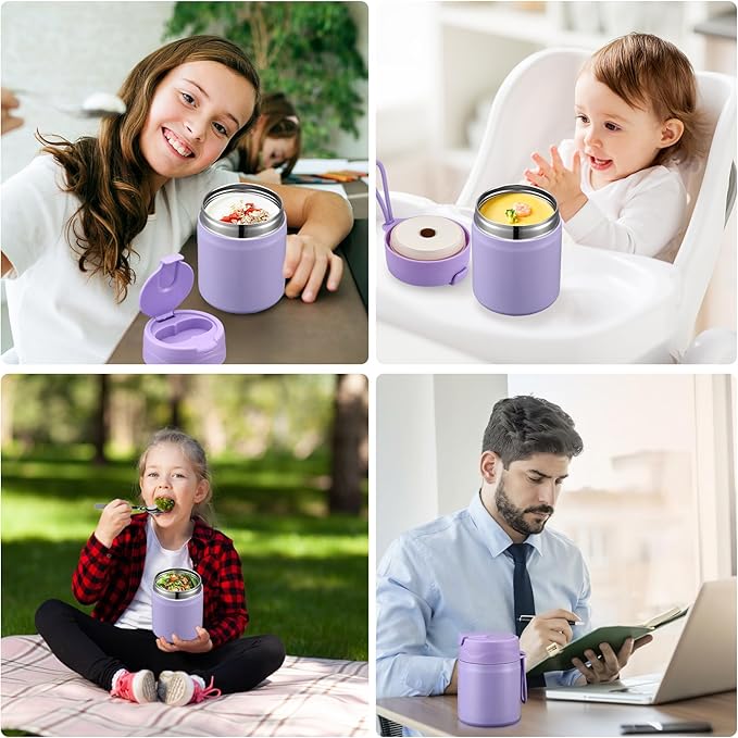 17oz Soup Thermo for Hot Food Kids,Insulated Food Jar with Spoon,Thermo Hot Food Lunch Container,Wide Mouth Leakproof Stainless Steel Lunch Box for School-Purple