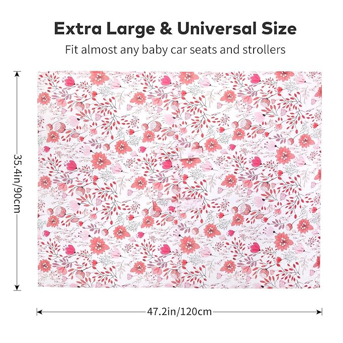 Rquite Muslin Car Seat Cover Baby, Carseat Covers Baby Girl Boy, Breathable Lightweight Infant Car Seat Cover, Baby Carrier Cover Car Seat Canopy Stroller Sun Shade for Summer & Hot Day, Universal Fit