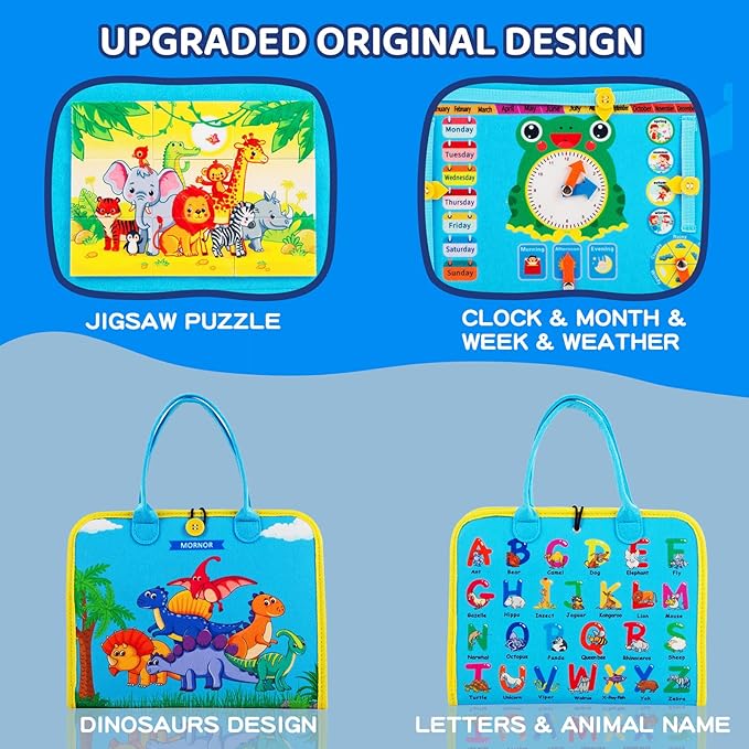 MORNOR Busy Board for Toddlers 1-4, Sensory Activity Board for Learning, Travel Toys, Montessori Toys for Fine Motor Skills, Gift for Boys & Girls (Blue)