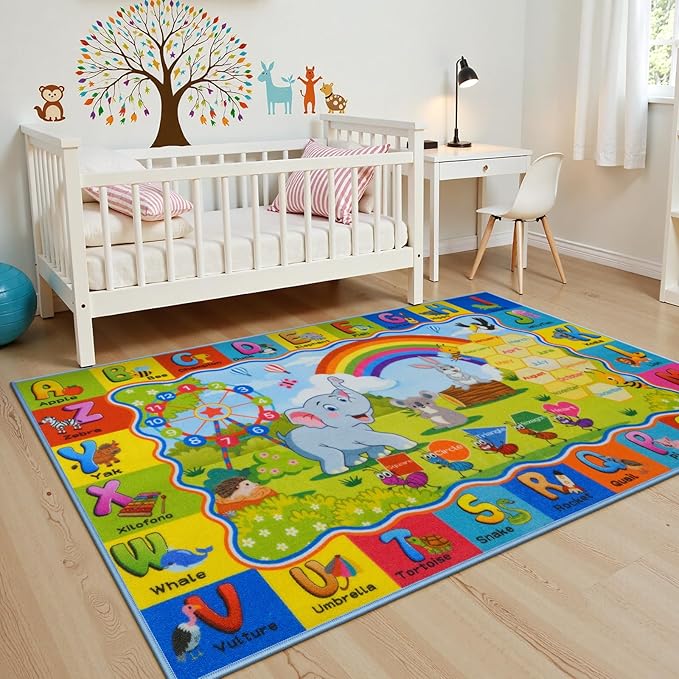 STARUIA ABC Rug for Kids Playroom, Classroom Floor Play Mat for Kids, Preschool Educational Rug for Learning Alphabet Animals Numbers Months, ABC Carpet Play Rug for Nursery Kid Room Decor (39"X59")