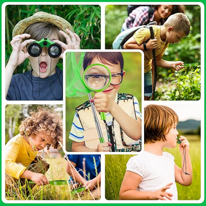 INNOCHEER Kids Explorer Kit & Bug Catcher Kit & Safari Costume Kit, Outdoor Exploration Set with Hat, Vest, Butterfly Net and Bugs Book for Boys Girls 3-12 Years Old (Camouflage Green)