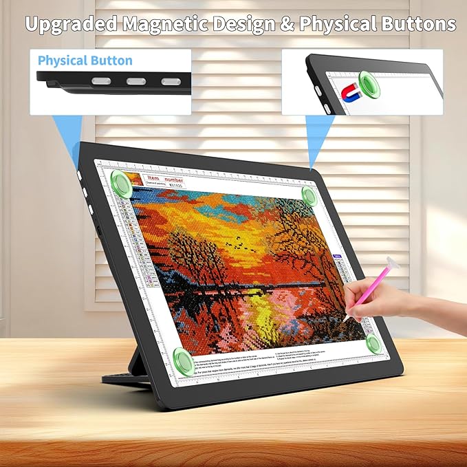 TOHETO Rechargeable A4 Light Board with Stand, Bag, Super Bright Magnetic Light Pad with Side Buttons, Wireless Light Box for Tracing and Drawing, Cordless Light Table for Diamond Painting, Sketching