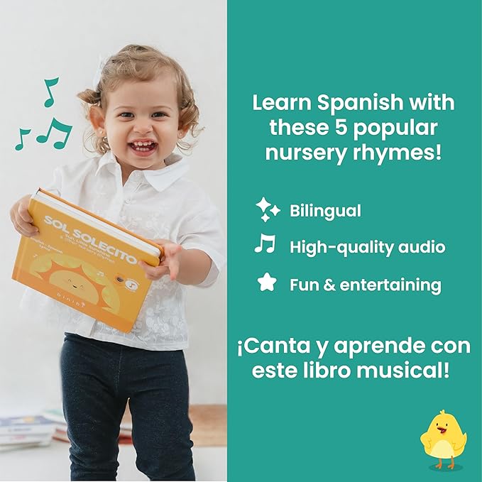 Binibi Spanish Musical Book for Toddlers Sol Solecito & Other Nursery Rhymes | Spanish Learning for Kids | Bilingual Children's Sound Book | Libro en espaรฑol para bebรฉs