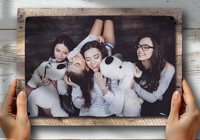 MUNDAZE Custom Portrait Metal Print on Reclaimed Wood Pallet Frame – Personalized Family Photo Gift – Glossy Aluminum Wall Art Keepsake – Made and Shipped in USA (10 x 7)