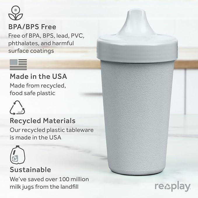 Re-Play Sippy Cups for Toddlers - 10 Oz. Reusable Spill Proof Cups for Kids, Dishwasher/Microwave Safe - Made in USA - Set of 3-3.13" x 6.25" - Seashell