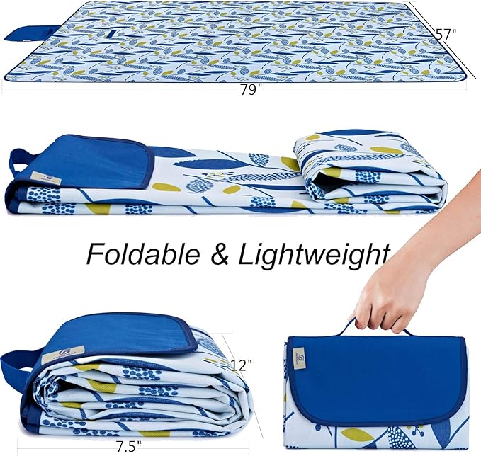Beach Blanket Picnic Blanket Outdoor Mat Extra Large Waterproof Sand Proof Camping Blanket Lightweight Folding Portable Travel Blanket for Family Park Beach Grass, 79"x57"