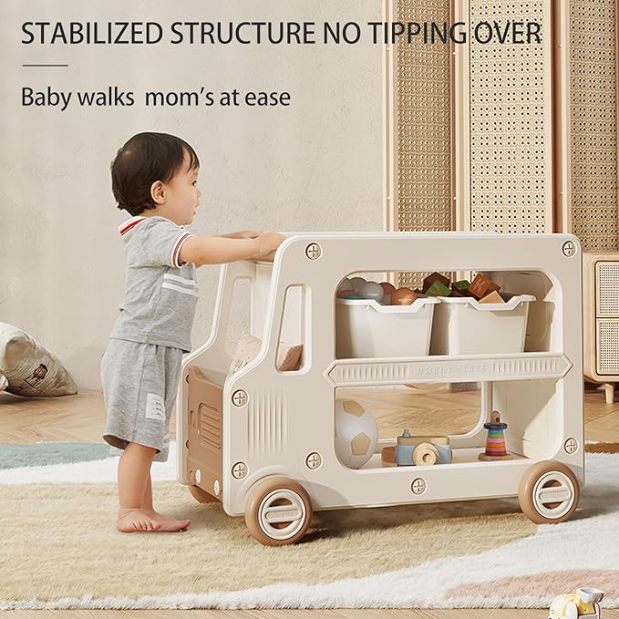 Toy Organizers And Storage For Kids, 2 Layers Toy Storage Cabinet With Bookshelf Toys Organization Chest With Bins Multipurpose For Nursery, Playroom, Bedroom, Living Room (Tan/No Blockes