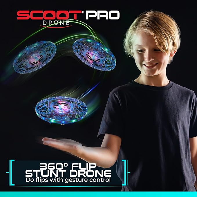 Force1 Scoot Pro Hand Operated Drone for Kids or Adults - Induction Hands Free Motion Sensors Mini Drones with Bright LED Projection, 360 Flips, Easy Indoor Small UFO Flying Orb Ball Drone Toy
