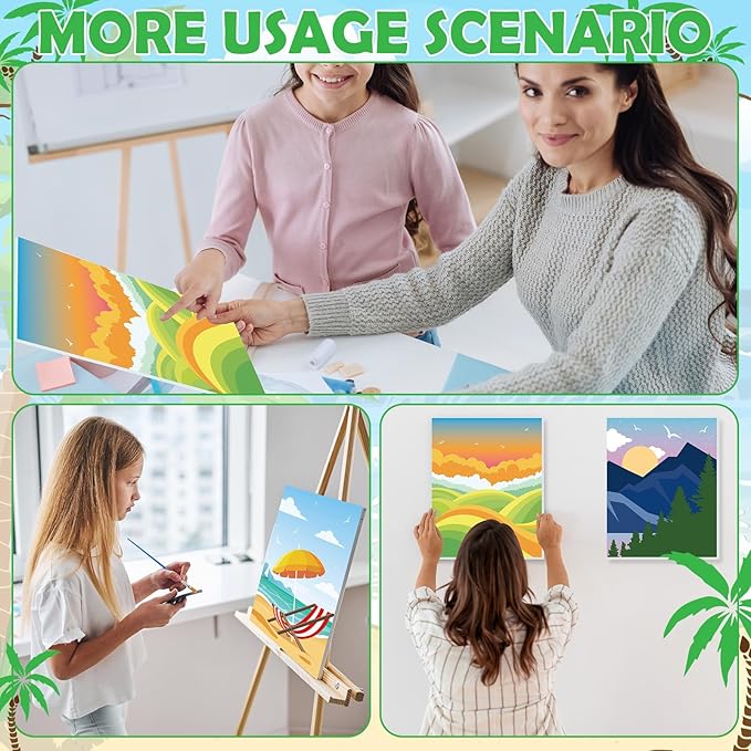 Blosssound 10 Set Pre Printed Canvas Pre Drawn Canvas Painting with Easel Kits 5" x 7" Outline Painting Panels for Beginners, DIY Craft Project, Party Favor, Home Decors(Summer)