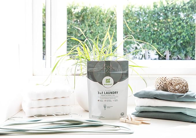 Grab Green 3-in-1 Laundry Detergent Pods, 60 Count, Vetiver Scent, Plant and Mineral Based, Superior Cleaning Power, Stain Remover, Brightens Clothes