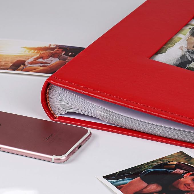 RECUTMS Picture Albums 4x6 Leather Cover 300 Photo Sleeves Photo Albums Book 3 Per Pages Horizontal Photo Picture Wedding Anniversary Picture Book(Red)