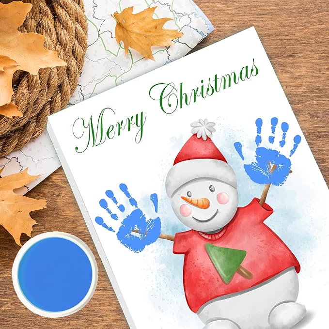 SHLINCO Snowman Handprint Keepsake DIY Kit, Baby's First Holiday Keepsake, Winter Decoration, Kids Family Footprint Art, 7.8x9.8 Inch Canvas, Suitable For Desktop Wall Ornaments