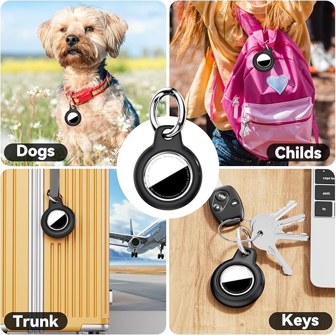 Upgrade Waterproof 2 Pack Airtags Holder with Apple Airtags Keychain, Hard PC Air Tag Case, Anti-Scratch & Shock Air tag Holder, Men's Women's Keyrings & Keychains-Black+Grey