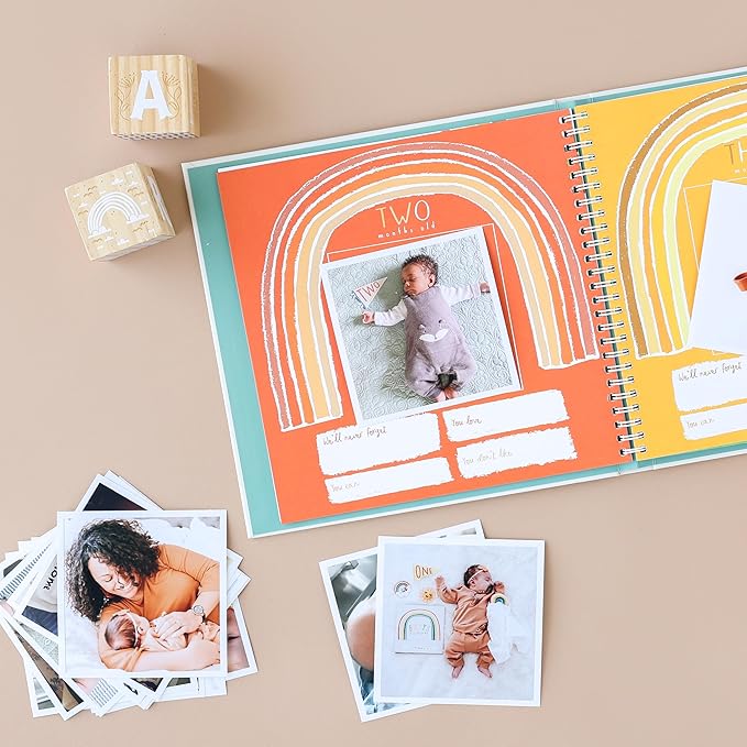 Lucy Darling Baby Memory Book – Little Rainbow | First 5 Years Journal & Photo Album | Gender-Neutral Milestone Keepsake for Baby Boy or Girl | New Mom Gift