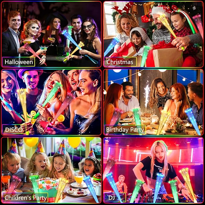 OceanWings Glow Fiber Optic Wands,Halloween Glow Sticks Bulk Party Pack,Glow in the dark Party Supplies Favor Flashing Light Up Sticks for Birthday Holiday Party Wedding Halloween Christmas(100)