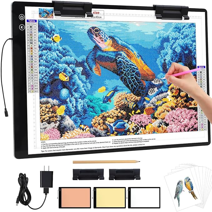 Zocelight Rechargeable A2 Light pad for Diamond Painting,A2 Light Board with 5200mAh Battery,6 Levels Dimming/3 Color temperatures 5500 Lux Super Bright Light Box for Drawing,Sketching,Animation
