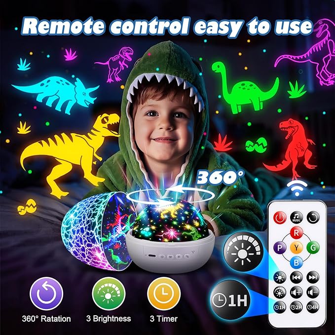 PIKOY Dinosaur Night Light Projector | 15 Sounds & 3D Films | 31Colors & Remote Control | Dinosaur Toys for Kids 3-8, Toddler Toys, Boys Room Decor, STEM Educational Gifts
