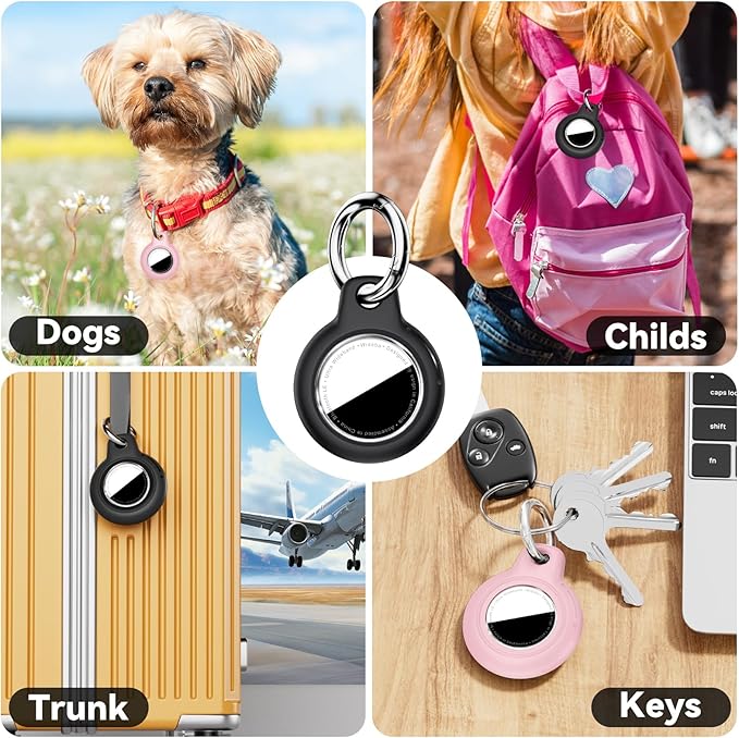 Upgrade Waterproof 2 Pack Airtags Holder with Apple Airtags Keychain, Hard PC Air Tag Case, Anti-Scratch & Shock Air tag Holder, Men's Women's Keyrings & Keychains-Black+Pink