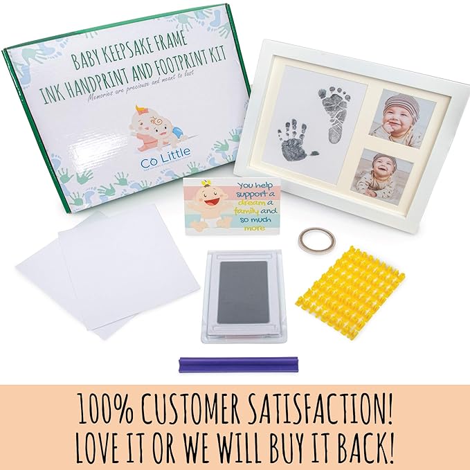 Baby Ink Hand and Footprint Kit – Handprint Picture Frame for Newborns (Safe Clean-Touch Ink Pad for Prints) – Best New Mom and Shower Gift – Foot Impression Photo Keepsake for Girls & Boys – (White)