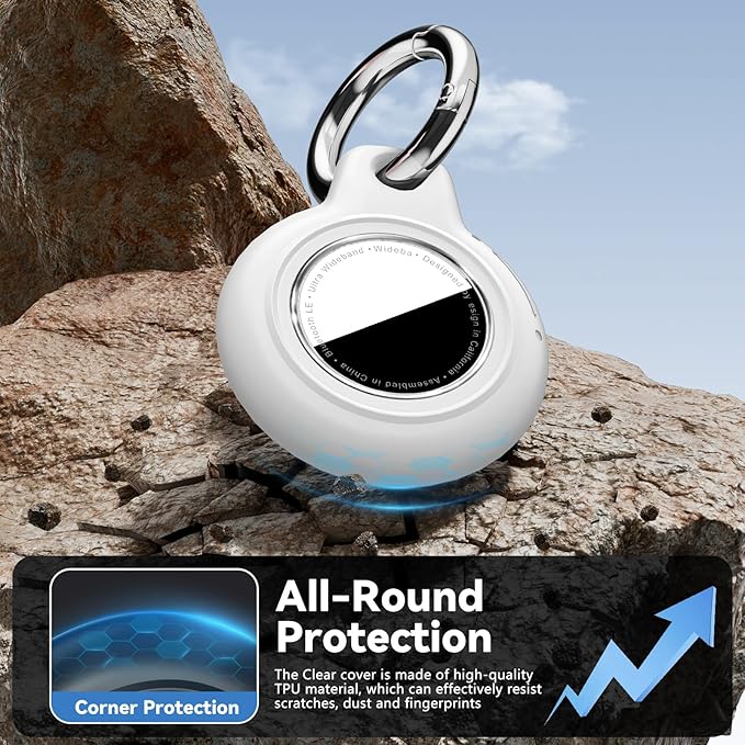 Upgrade Waterproof Airtags Holder with Apple Airtags Keychain, Hard PC Air Tag Case, Anti-Scratch & Shock Air tag Holder,Men's Women's Keyrings & Keychains, for Dog,Car Key,Luggage -White
