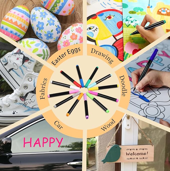 12-Color Markers for Doodle Glow,Neon Dry Erase Markers for Led Drawing Board, Non-Toxic Erasable Chalk Marker for Clear Acrylic Calendar, Mirror, Window, First Day Of School Sign