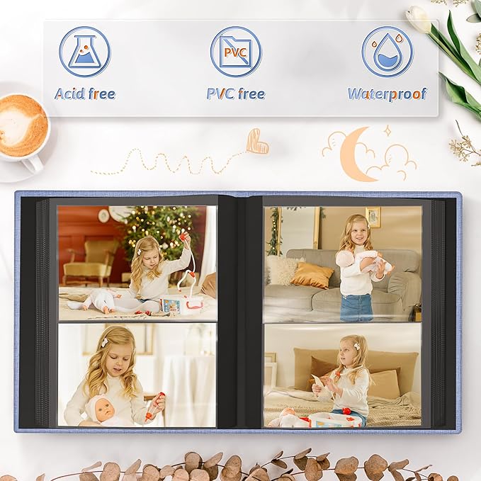 Popotop Photo Album 4x6 200 Pockets for Wedding Gifts,Linen Hardcover Picture Albums for Family Anniversary Baby Vacation Pictures