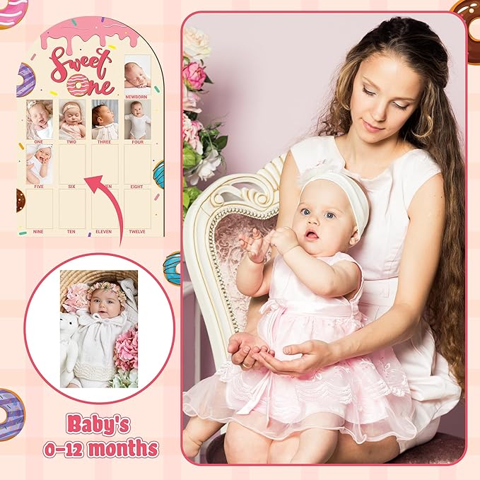 R HORSE My First Year Photo Frame Board, 3D Sweet One Birthday Party Decorations, Baby First Year Picture Frame 12 Months Milestone Display Wood Board 1st Birthday Nursery Decor Gift for Boy Girl