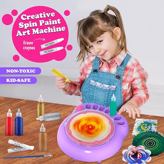 Arts and Crafts for Kids Ages 4-8,Paint Spin Art Machine Kit,Art Craft Set for 6-9 Year Old,Cool Painting Spinner Toys Kits Set,Art Supplies Birthday Gifts for Boy Girl Ages 6 7 8 9 10 11 12 Purple