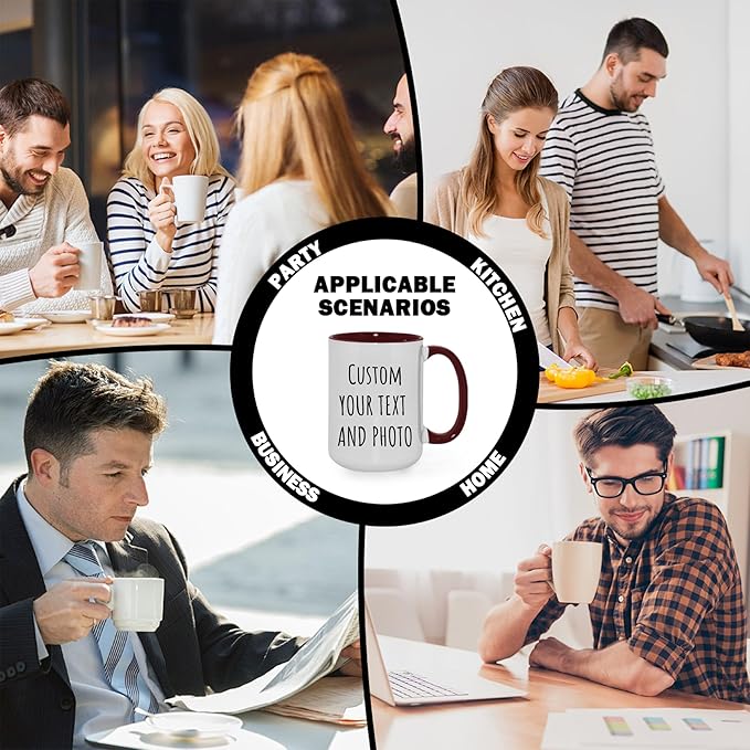 Custom Mug Upload Your Picture Personalized Coffee Mug with Photo Text Name Customized Cup Unique Ideas Gifts for Men Women Mom Dad Girlfriend Boyfriend Friend Family (Dark Red, 11oz)