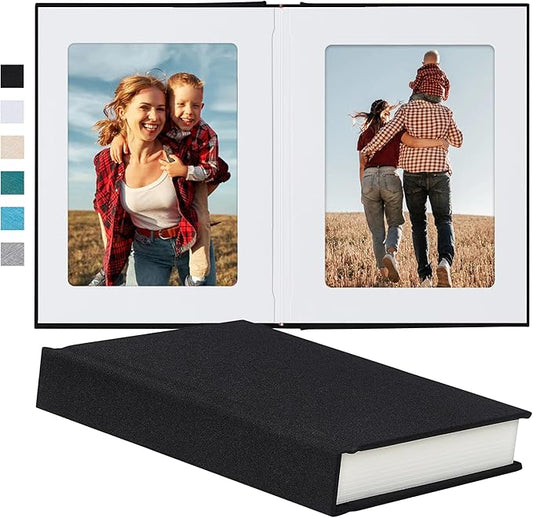 Photo Album 5x7 with Writing Space Linen Cover 5x7 Photo Album Book Holds 20 Photos Ideal for Wedding Theme-Album and Baby Photo Albums (Black,20 Pockets)