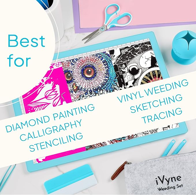 iVyne Corded Light Pad for Weeding Vinyl - A4 Light Box for Drawing - Light Board for Tracing - Light Box for Diamond Painting, Weeding Vinyl, Sketching, Tracing (Blue)