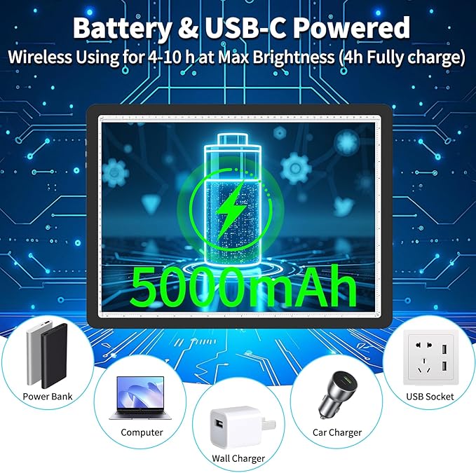 Phylosal Rechargeable A3 Light Pad with Built-in Stand & Bag, Magnetic Tracing Light Box for Drawing, Diamond Art Light Board with Side Button, Super Bright Light Table for Diamond Painting Black