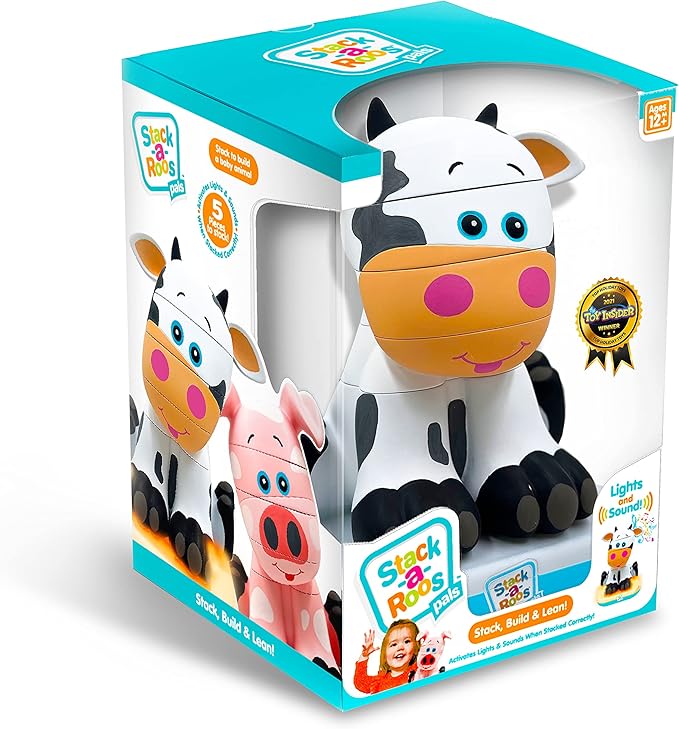 Stack-a-Roos Baby Cow by Salus Brands - Animal Stacking Toy, Educational Early Learning Toy for Infants Babies Toddlers, Age 12+ Months - Great Baby Gifts