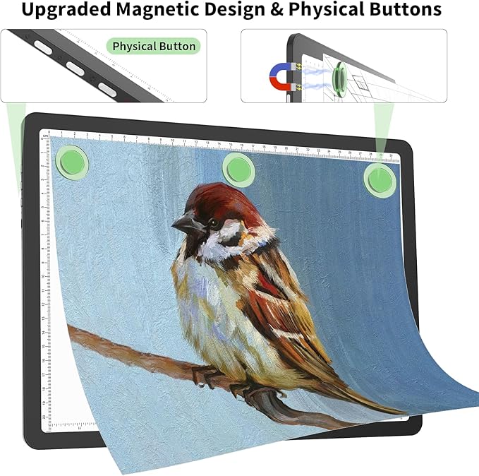 Phylosal Rechargeable A4 Light Pad with Carry Bag, Ultra-Thin Magnetic Tracing Light Box for Drawing, Diamond Art Painting Light Board with Side Button, Super Bright Light Table for Sketching (Black)