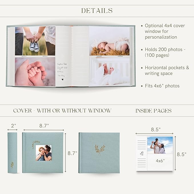 Elegant Linen Photo Album - 200 Acid-Free Pockets for 4x6 Pics - Perfect for Weddings & Gifts