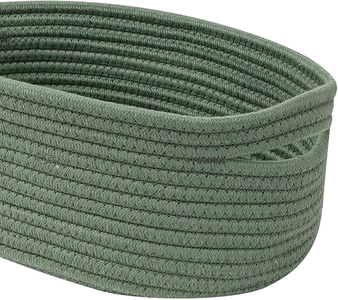 Shelf Storage Baskets for Organizing|Decorative Basket for Closet Storage|Toy Baskets&Bins|Small Woven Rope Baskets-13x8.66x5.11’’,Durable&Stylish,Oval 3 Packs Green