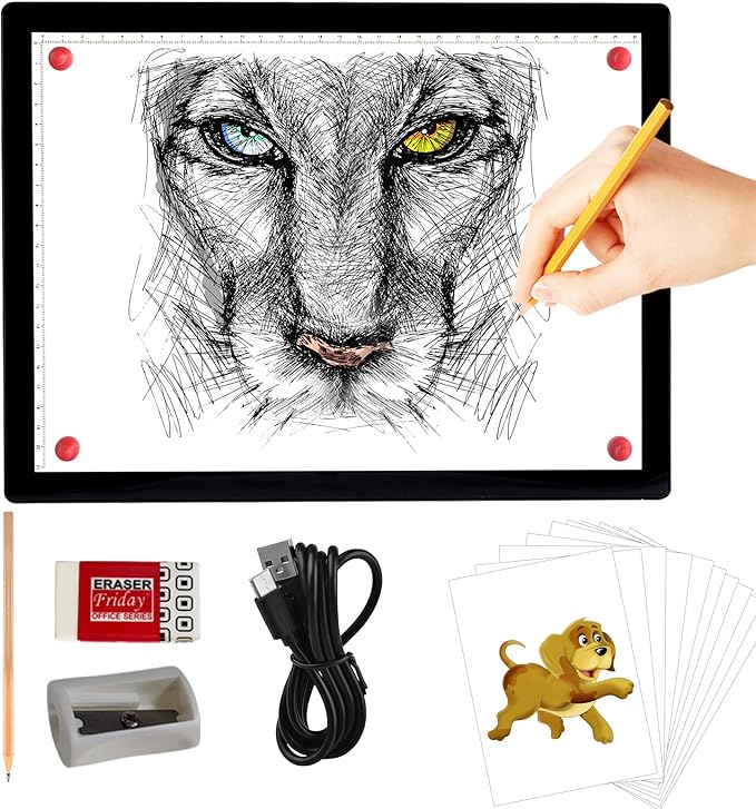 A4 Rechargeable Light Pad, KOBAIBAN Wireless Magnetic Tracing Light Box, 5 Levels Brightness LED Light Tablet Board, Cordless Battery Powered Light Drawing Table for 5D DIY Diamond Painting, Sketching