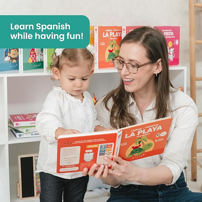 Binibi Spanish Books for Babies & Toddlers 1-3 The Beach Interactive Bilingual Sound Book with Fun Beach Sounds | Bilingual Children's Book | Spanish Learning for Kids