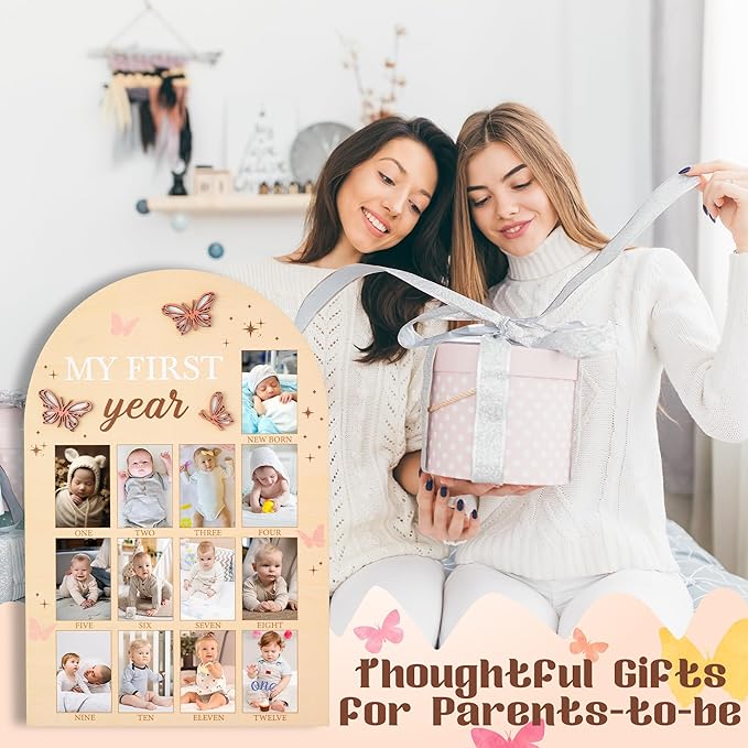 R HORSE My First Year Photo Frame Board, 3D Butterfly Baby First Year Picture Frame 12 Months Milestone Display Wood Board Baby Keepsake 1st Birthday Nursery Decor Gift for Boy Girl