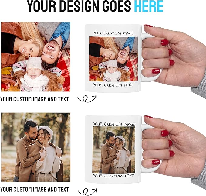 Personalized Coffee Mug – Custom Photo, Text, or Logo Ceramic Mug Tea Cup | Taza Personalizada with Picture or Message | Customized Gift Idea for Men & Women, Mom, Dad, Friends - White/Yellow | 15oz