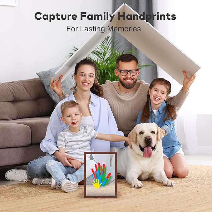 Family Handprint Kit, Hand Prints Keepsake Frame, DIY Craft Gift for New Parents & Mom & Baby, Grandparents, Mother's Day, Father's Day, Adoption Day, Anniversary, 6 Non -Toxic Paints (Walnut)
