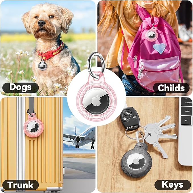 Upgrade Waterproof 2 Pack Airtags Holder with Apple Airtags Keychain, Hard PC Air Tag Case, Anti-Scratch & Shock Air tag Holder, Men's Women's Keyrings & Keychains-Clear Black+ Clear Pink