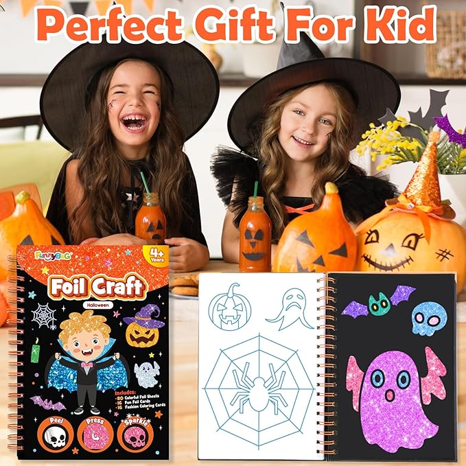 FUNNYB&G Foil Art Craft Activity for Kids - Halloween Crafts Gift Party Favors for Kids Trick or Treat Goodie Bag Stuffer Fillers Gifts Toy for Girls Boys 4 5 6 7 8 9 Years Old(Halloween)