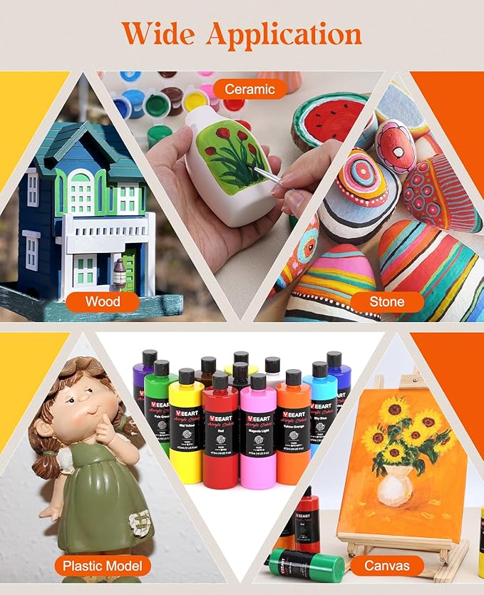 Acrylic Paint Set, 12 Colors Acrylic Paint Large Bottle Set, 16OZ Each, Rich Pigmented Canvas Paint, Premium Non-toxic Paints for Artists, Acrylic Paint Set for Kids & Adults, Art Supplies for Canvas