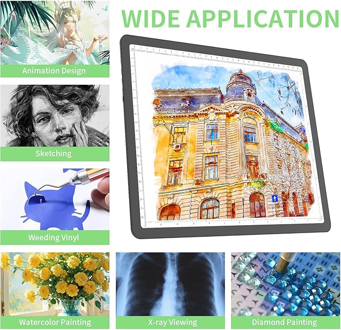 KOBAIBAN A4 Magnetic Light Box for Tracing, Rechargeable Diamond Art Light Board with Side Physical Buttons, 3 Color Light Modes Super Bright Light Pad Light Table for Drawing, Weeding Vinyl (Black)