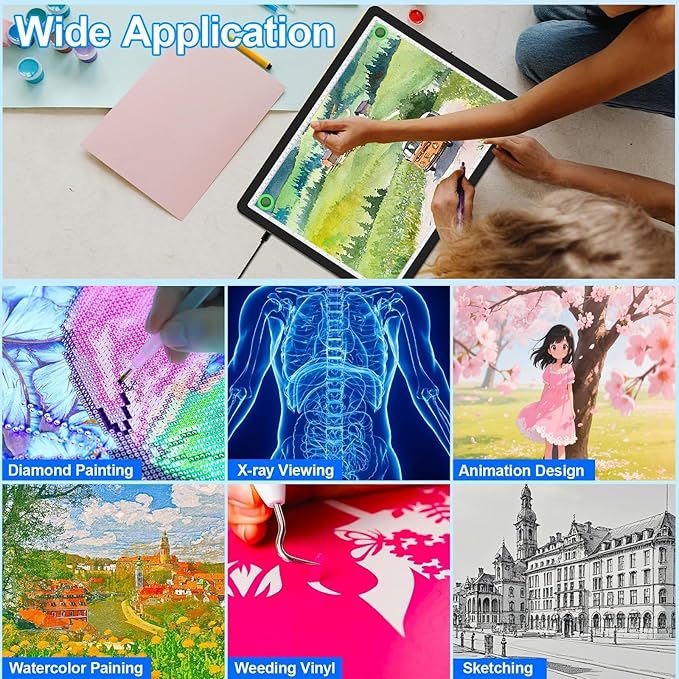 KOBAIBAN A4 LED Light Board with Bag, Magnetic Diamond Painting Light Board with Side Physical Buttons, 3 Color Modes & 6-Level Adjustable Brightness, Light Pad for Diamond Painting/Drawing (Black)