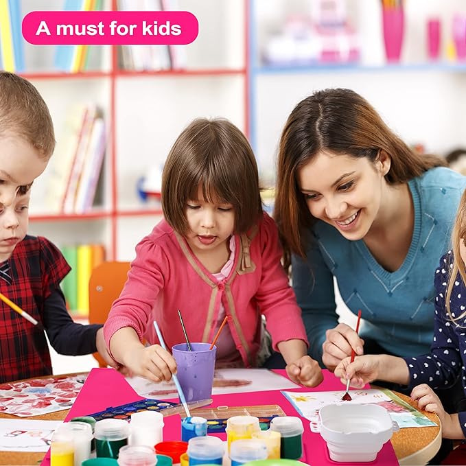 AWOKE Silicone Painting Mat - 20"X16" Silicone Art Mat with 1 Water Cup for Kids - Craft Mat has12 Color Dividers - 2 Paint Dividers (Rose)